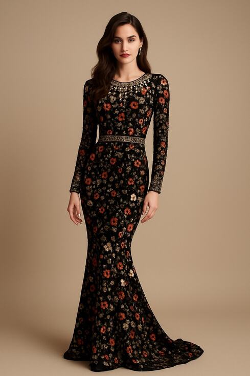 Mac Duggal Dresses & Skirts - MAC DUGGAL 93925 Black Mutlicolored Beaded Sequin Long Sleeves Formal Dress sz 2